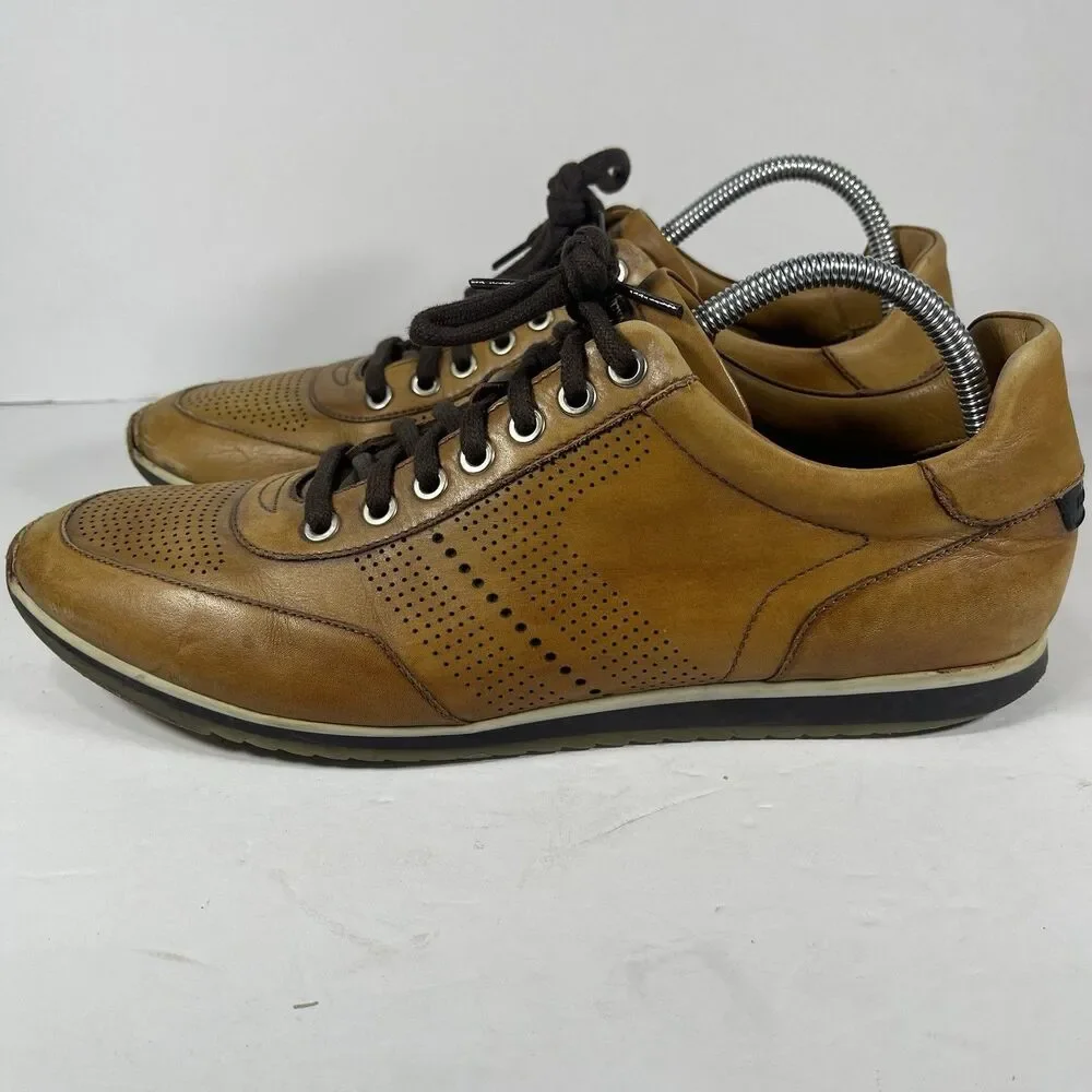 Magnanni Men’s Leather Perforated Sneakers | Size 9 M | Cognac Tan Made In Spain